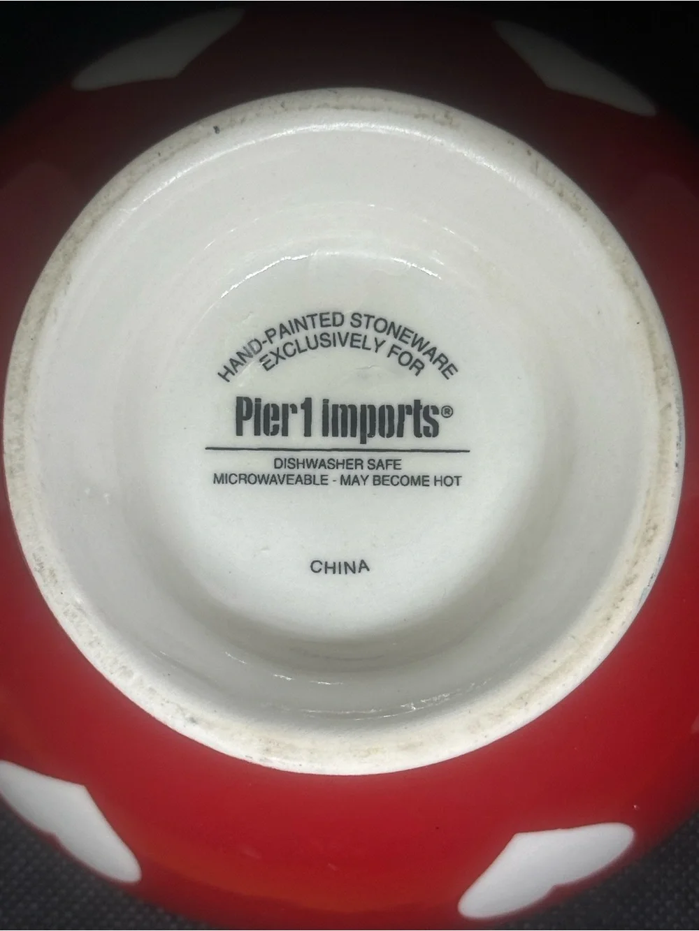 Pier 1 hand painted Red mug with white heart Ceramic Mug